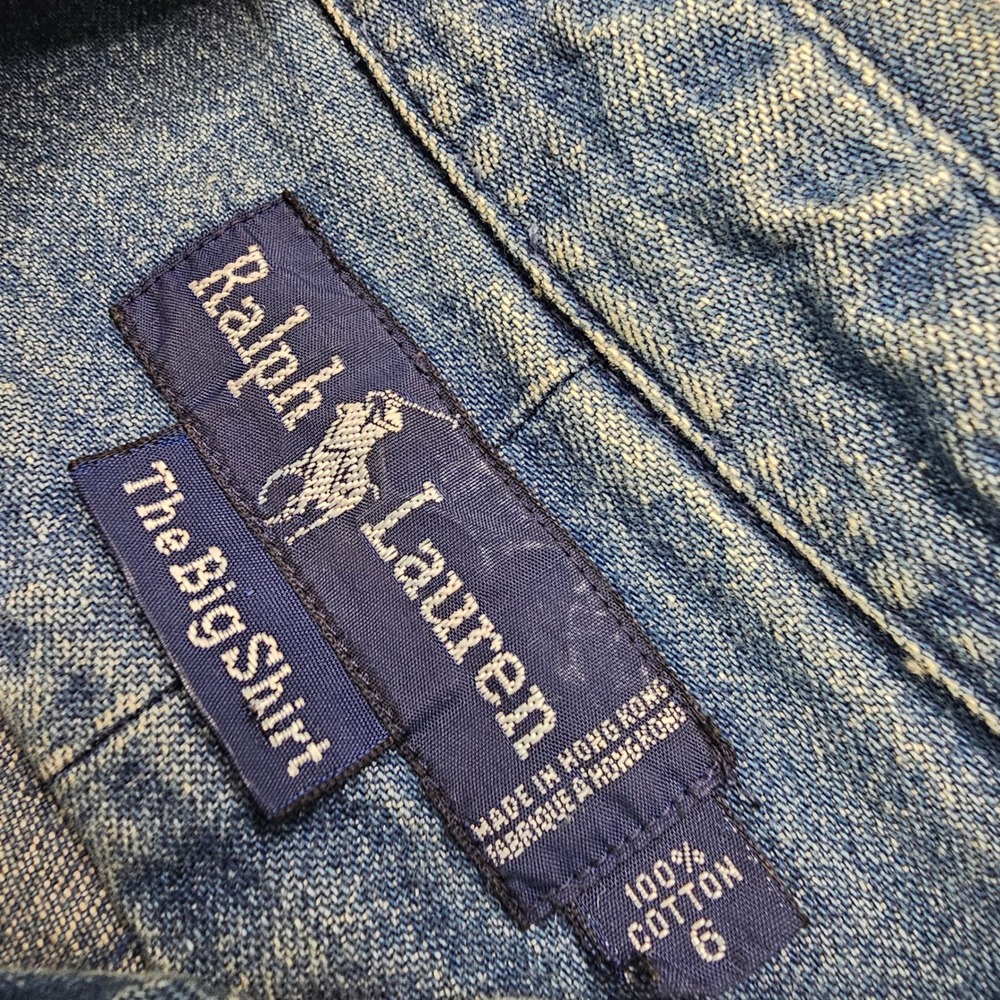 Vintage 90s Ralph Lauren The Big Shirt 6 Button Down Blue Denim Pony Western - Picture 13 of 16